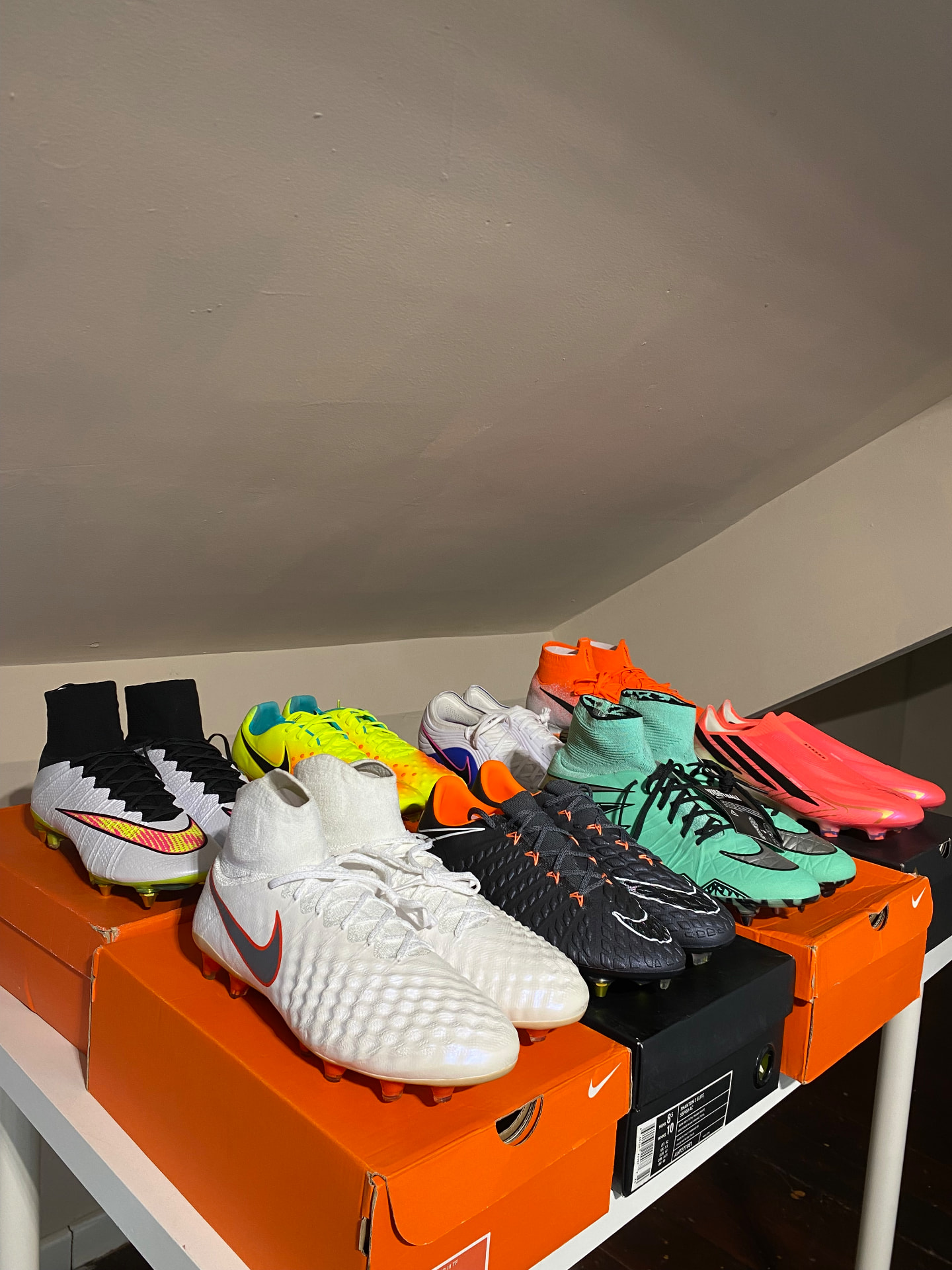 Pile of colourful football boots from Yorkshire Bootroom stock